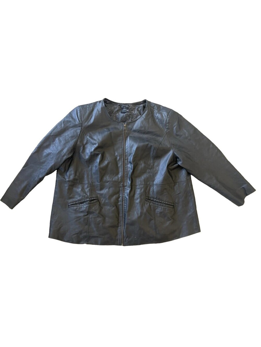 Maggie Barnes Size 3X 26/28W Black Genuine Leather Jacket Coat Zip Up